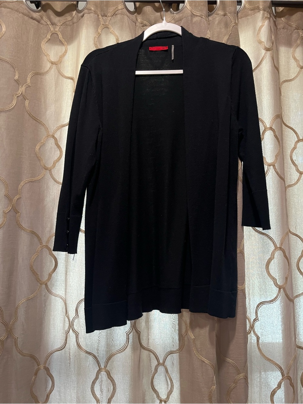 Red Black Open-Front Lightweight Cardigan